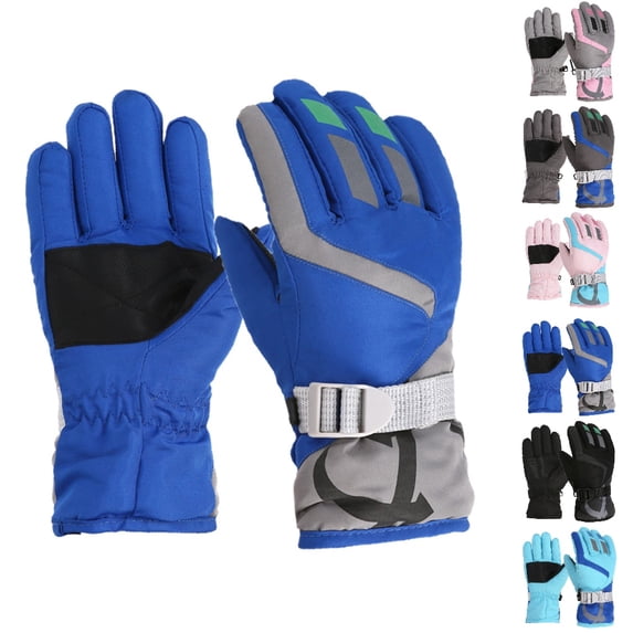 Bmisegm Kids Ski Mittens for Boys and Girls Windproof Outdoor Skating Snowboarding Kids Warm Gloves Insulated Cold Weather Mittens Blue L
