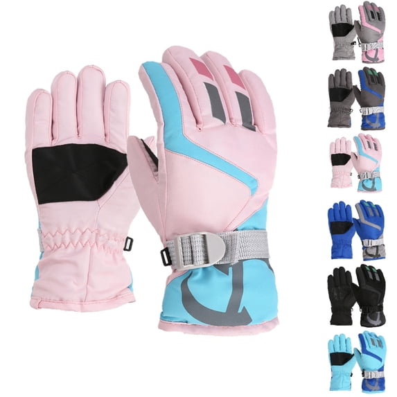 Bmisegm Kids Ski Mittens for Boys and Girls Windproof Outdoor Skating Snowboarding Kids Warm Gloves Insulated Cold Weather Mittens Pink M