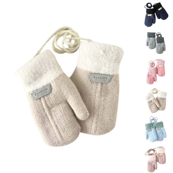 Bmisegm Kids Ski Snow Gloves Mittens Baby Kids Ski Knitted Boys Girls Winter Gloves Soft Khaki S