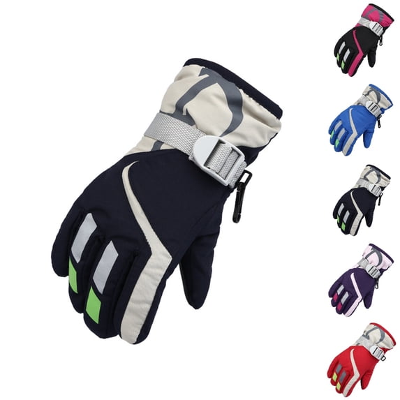 Bmisegm Kids Ski Snow Gloves Ski Skating Outdoor Windproof Snowboarding Boys Girls Winter Gloves Mittens Navy