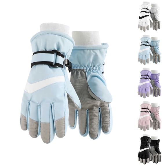 Bmisegm Kids Ski Snow Gloves Thick Velvet Cycling Skiing Cold Weather Toddler Winter Gloves Insulated Mittens Blue S