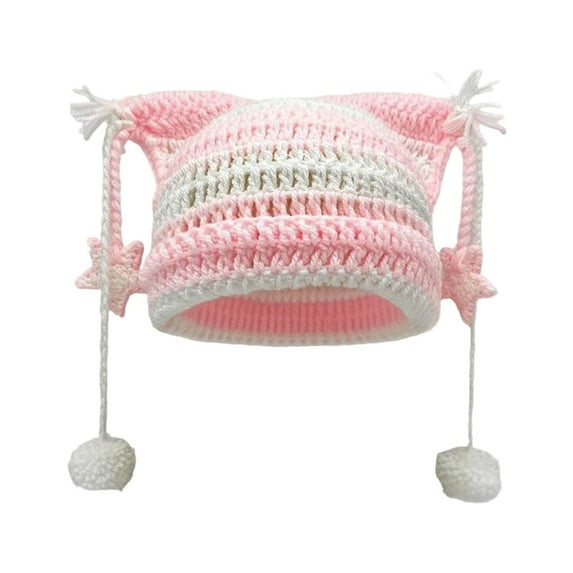 Bmisegm Winter Hat Star Cat Ear Cap for Adults Warm Hand Crocheted Ear ...