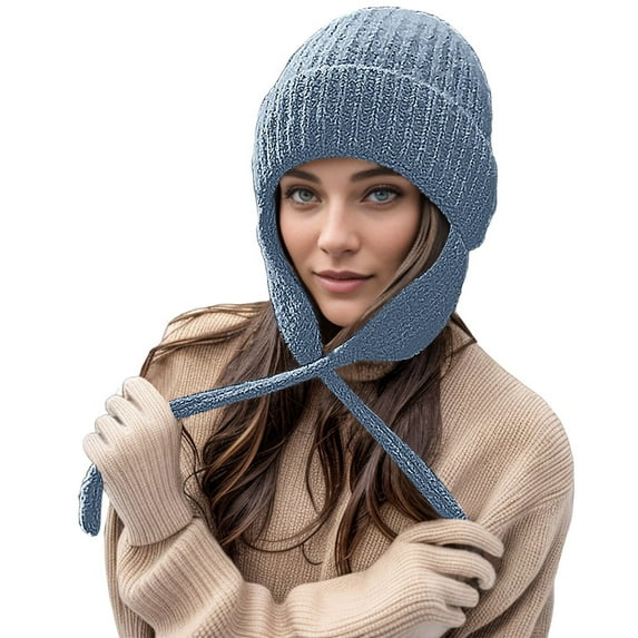 Bmisegm Winter Hat Women Casual Solid Outdoor Hat Warm Knit Ear Warm ...