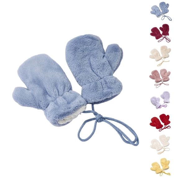 Bmisegm Kids Warm Gloves Korean Style Solid Color Children Mitten Glossy Plate Thickened Neck Hanging Cold Season Blue