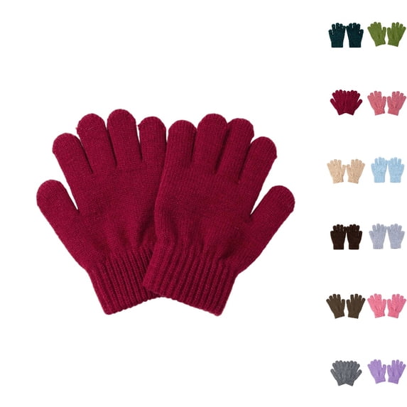 Bmisegm Kids Winter Knitted Gloves Kindergarten Children Autumn Cold Season Full Finger Insulated Cute Five Finger Mittens Brick Red