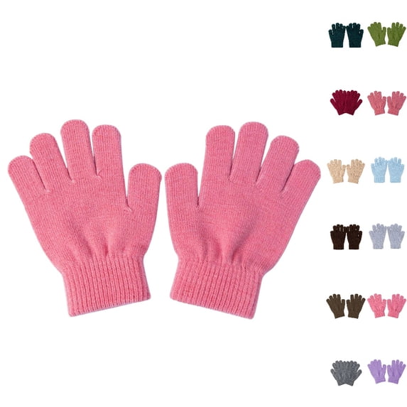 Bmisegm Kids Winter Knitted Gloves Kindergarten Children Autumn Cold Season Full Finger Insulated Cute Five Finger Mittens Pink