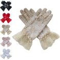 thumbnail image 1 of Bmisegm Lace Gloves Full Finger with Ruffle Edge for Girls Party Halloween Gloves for Kids Beige One Size, 1 of 3