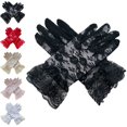 thumbnail image 1 of Bmisegm Lace Gloves Full Finger with Ruffle Edge for Girls Party Halloween Gloves for Kids Black One Size, 1 of 3