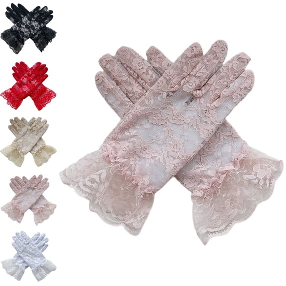 Bmisegm Lace Gloves Full Finger with Ruffle Edge for Girls Party Halloween Gloves for Kids Pink One Size