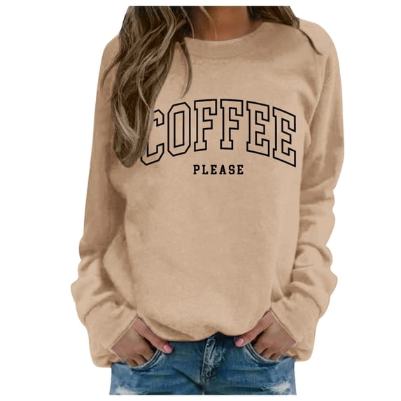 Bmisegm Ladies Fall Winter Casual Loose Letter Floral Print Hoodie Sweatshirt Fall Sweatshirts for Women Comfortable and Stylish Khaki XL
