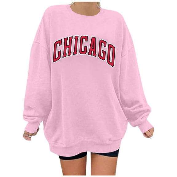 Bmisegm Ladies Fashion Casual Letter Printed Round Neck Long Sleeve Festival Lightweight Sweatshirts for Women Pink S