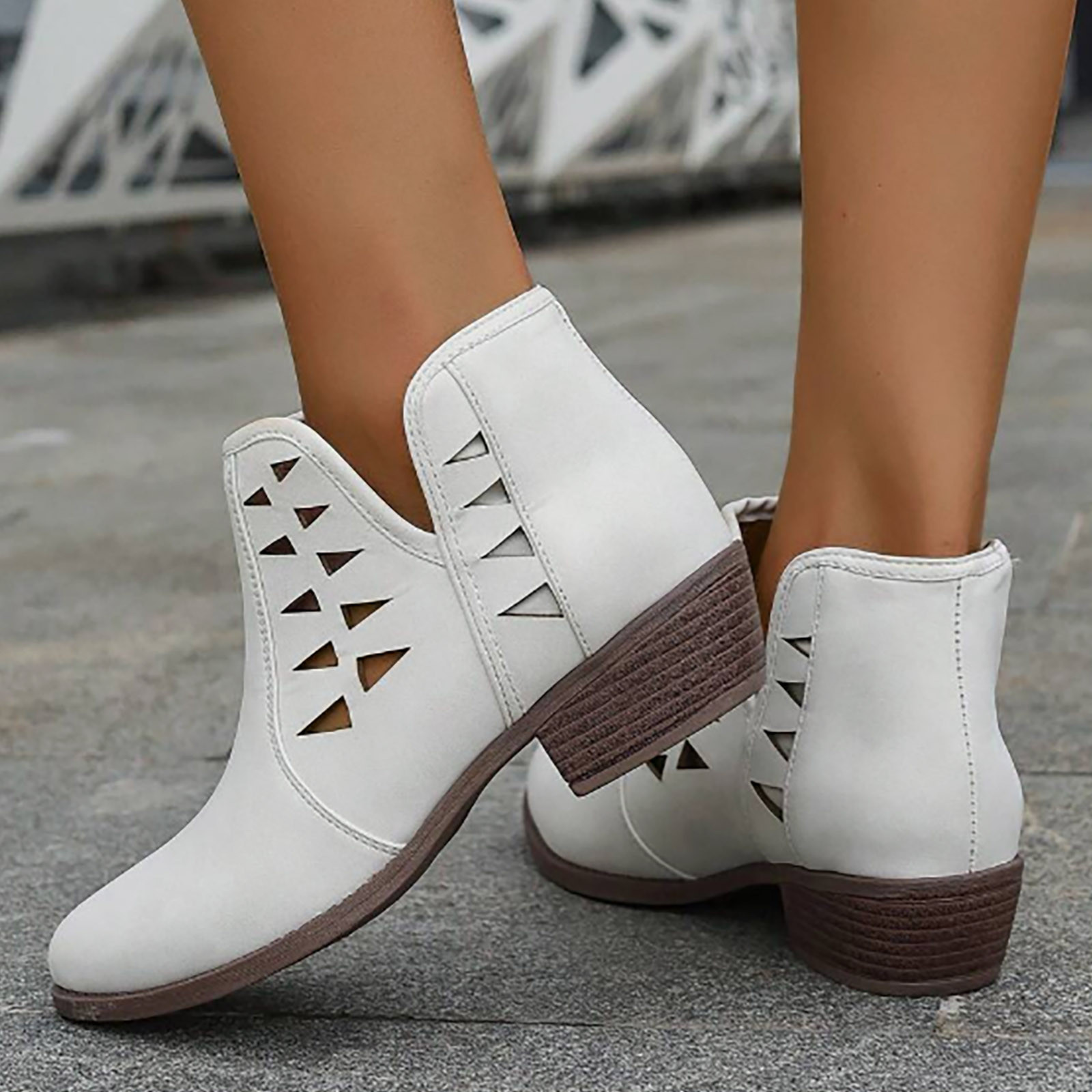 Bmisegm Leather Lace up Boots for Women Fashion Women Autumn Square