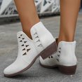 Bmisegm Leather Lace up Boots for Women Fashion Women Autumn Square