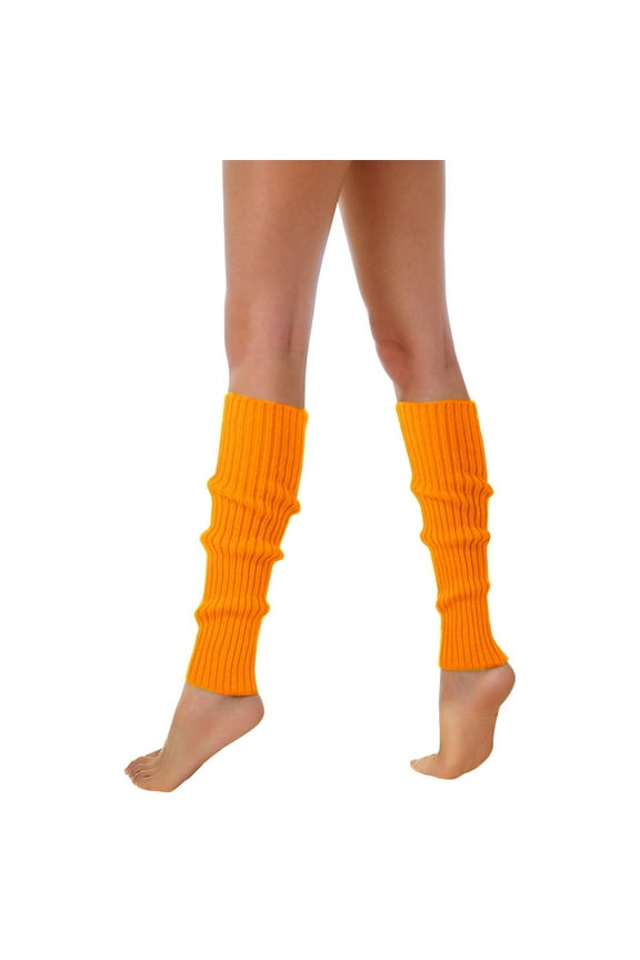Leg Warmers for Women Solid Leg Socks Stylish Accessories Colorful Fluorescent Wool Knitted Sock Sleeves Orange One Size