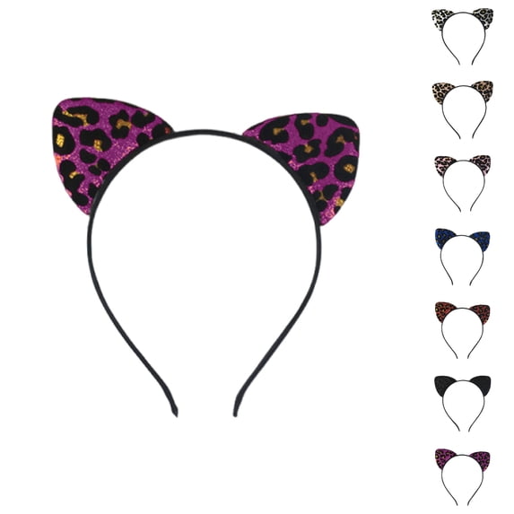 Bmisegm Leopard Cat Ears Headbands Glitter Flocking Cat Ear Headband for Woman Party Supplies Purple