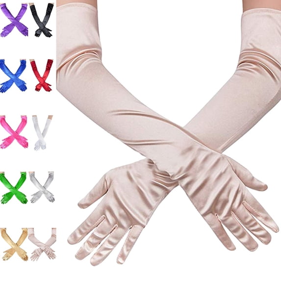 Bmisegm Long Gloves for Women Over Elbow Solid Color Smooth Finish Halloween Party Stage Halloween Gloves Rose Gold One Size