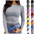 thumbnail image 1 of Bmisegm Long Sleeve Tops for Women Stretch Crew Neck Ribbed T Shirt Casual Basic Solid Daily Tops Womens Tops Grey_002 XL, 1 of 6