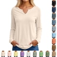 thumbnail image 1 of Bmisegm Long Sleeve Tops for Women V Neck Casual Blouse Loose Fit Solid Color Tops Everyday Womens Tops Khaki XXXL, 1 of 6
