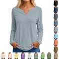 thumbnail image 1 of Bmisegm Long Sleeve Tops for Women V Neck Casual Blouse Loose Fit Solid Color Tops Everyday Womens Tops Light Blue XXXL, 1 of 6
