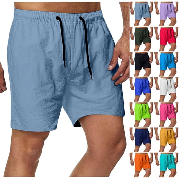 Bmisegm Mens Shorts Casual Solid Color Sports Loose Quick Drying Thin Beach Shorts for Summer Mens Athletic Shorts Light Blue XXL
