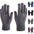 thumbnail image 1 of Bmisegm Mens Winter Warm Gloves Wool Knitting Coldness Proof Thickened Outdoor Full Finger Lined Warm Mittens Black grey, 1 of 3
