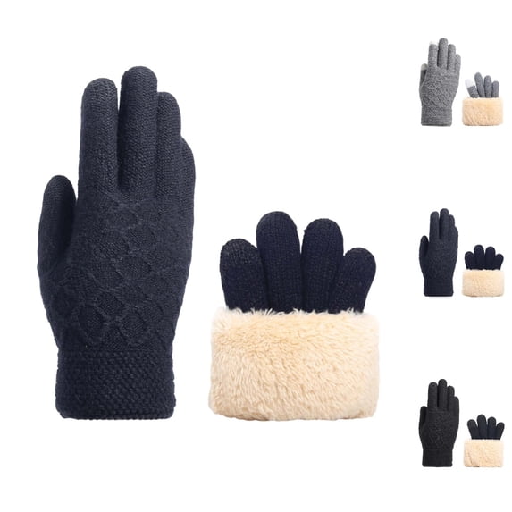 Bmisegm Mens Winter Warm Gloves Woolen Knitted Touchscreen Winter Thickened Outdoor Cold Proof Warm Mittens Navy