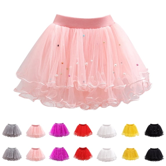 Bmisegm Mesh Skirt Spring Children's with Nailed Beads Puffy Base Skirt for Girls Cute Skirts 01_Pink,2-3 Years