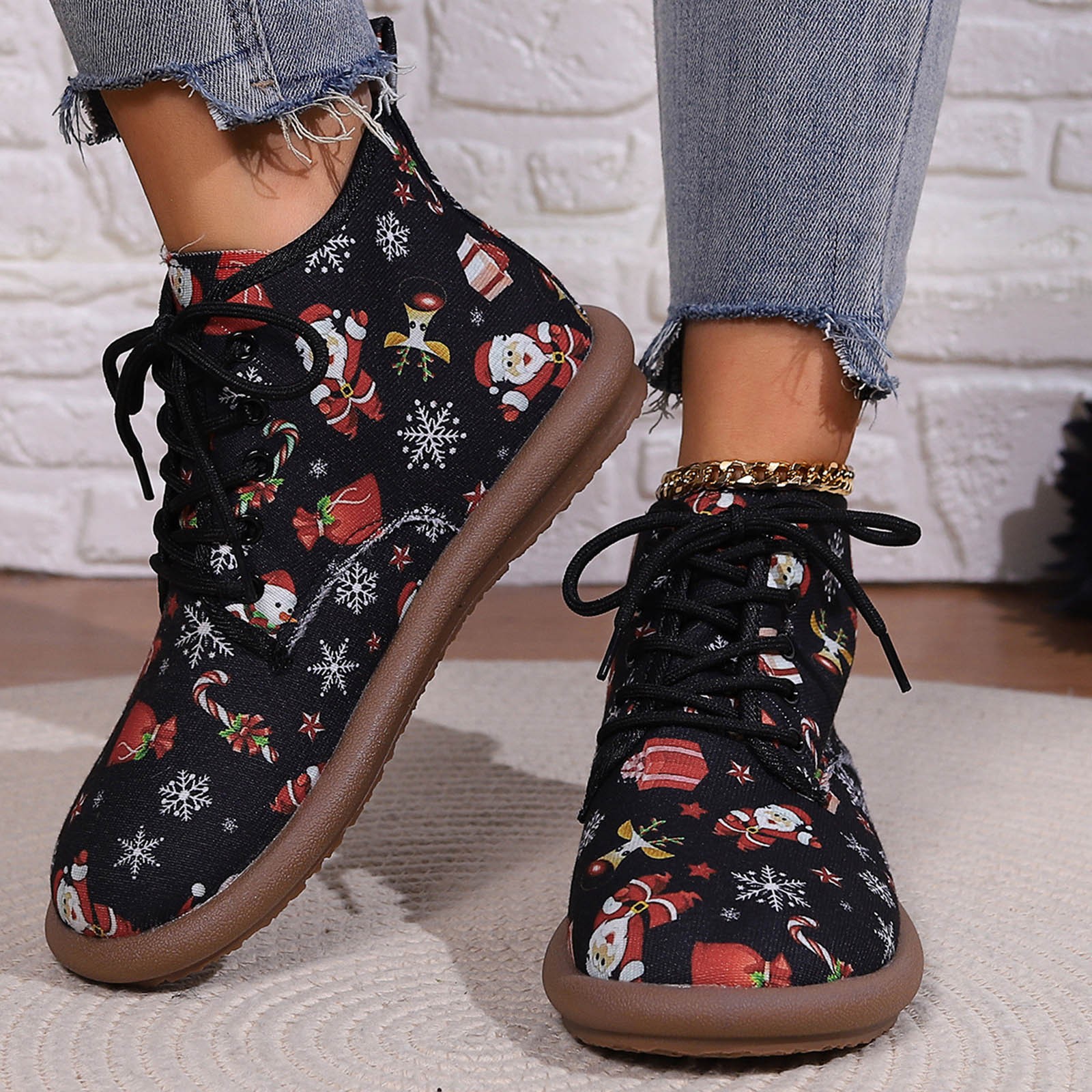 Bmisegm No Heel Boots for Women Women's Casual Shoes Christmas Printed