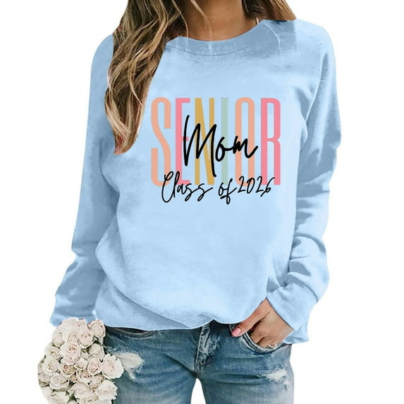 Bmisegm Oversize Women Long Sleeve Crewneck Sweatshirts Letter Printed Lightweight Loose Sweatshirts for Women for Blouse Top Sky Blue M
