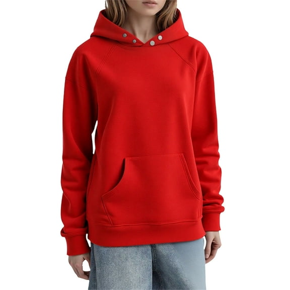 Bmisegm Oversized Drop Shoulder Hoodie Pullover Sweatshirt Lined Warm Soft Cozy Hoodies for Women for Streetwear Red_002 S