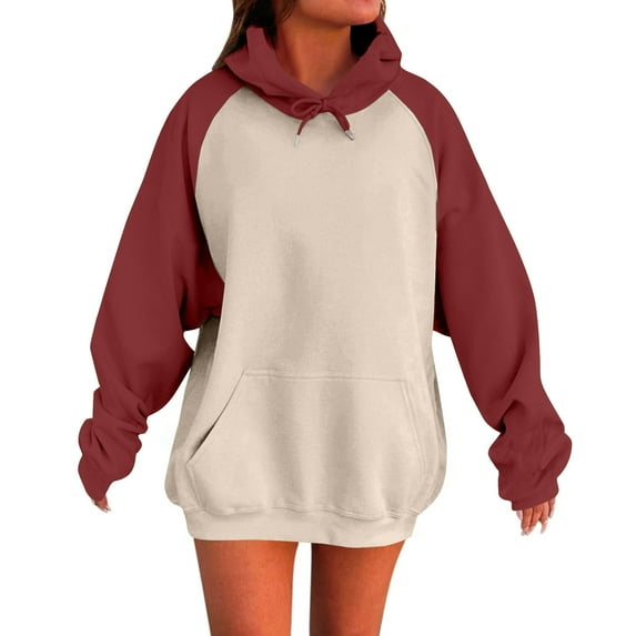 Bmisegm Oversized Hoodies for Women Pullover Fall Sweatshirts Hoodies for Women Fashion Outfits Clothes for Casual Wear Brick Red L