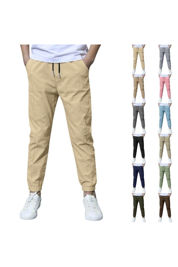 Pants for Boys Lightweight Casual Long Loose Fit Comfortable Outdoor Play Boys Trousers for Toddler Boys Summer Age 2-8 Beige,4-5 Years
