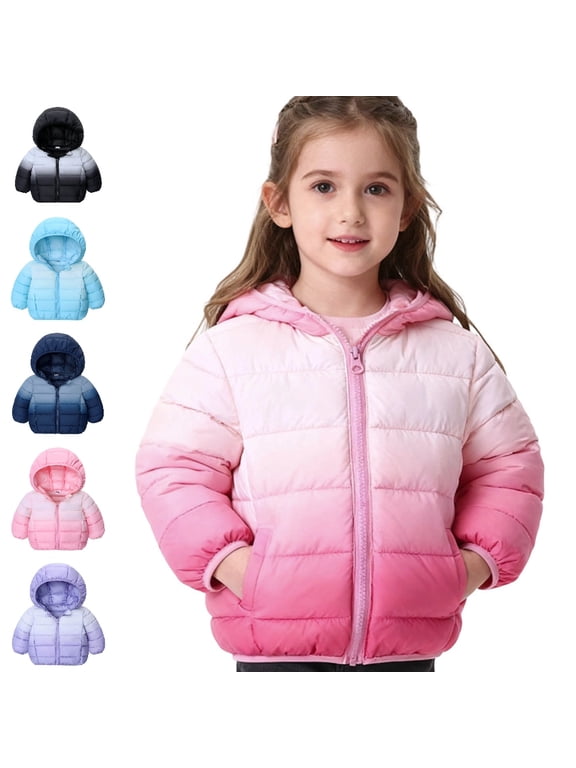 Puffer Jacket Boys Winter Warm Gradient Color Down Hooded Coat Cartoon Long Sleeve Zipper Windproof for Children Toddler Winter Coat