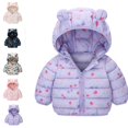 thumbnail image 1 of Bmisegm Puffer Jacket Girls Down Winter Coat Soft Hooded Ears Design Floral Zipper Long Sleeve Warm Thickened Outerwear Baby Coat, 1 of 4