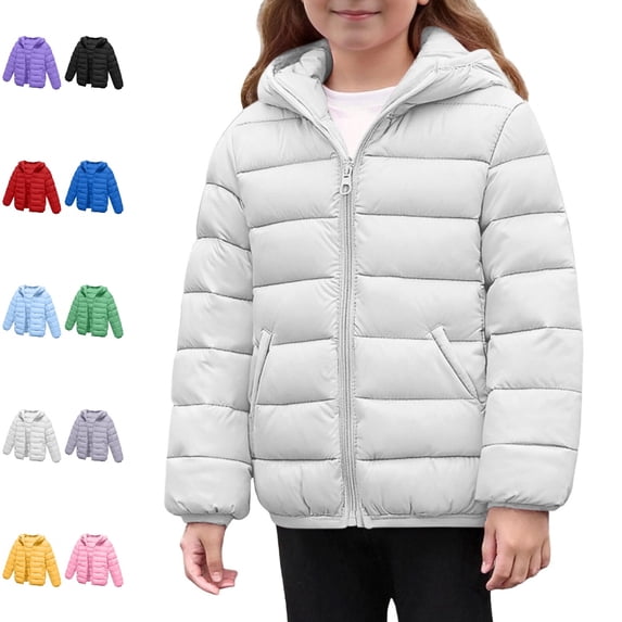 Bmisegm Puffer Jacket Girls Winter Down Hooded Solid Color Casual Coat Zipper Long Sleeve Warm Outerwear for Youth Girls Winter Coat