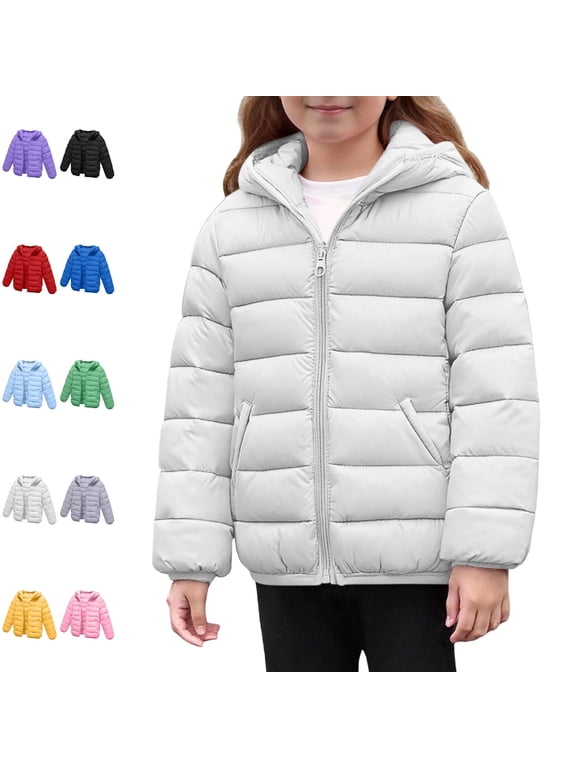 Puffer Jacket Girls Winter Down Hooded Solid Color Casual Coat Zipper Long Sleeve Warm Outerwear for Youth Girls Winter Coat