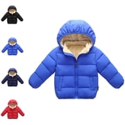 Bmisegm Puffer Jacket Kids Toddler Baby Boys Girls Solid Winter Hooded Coat Zipper Lined Thick Warm Outerwear Toddler Winter Coat