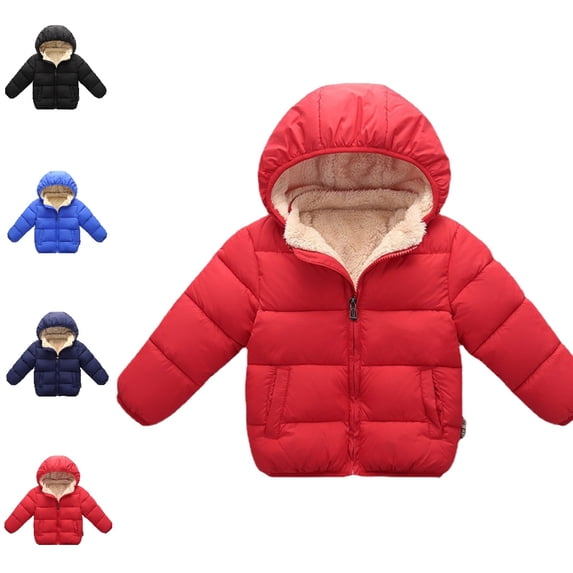Bmisegm Puffer Jacket Kids Toddler Baby Boys Girls Solid Winter Hooded Coat Zipper Lined Thick Warm Outerwear Toddler Winter Coat