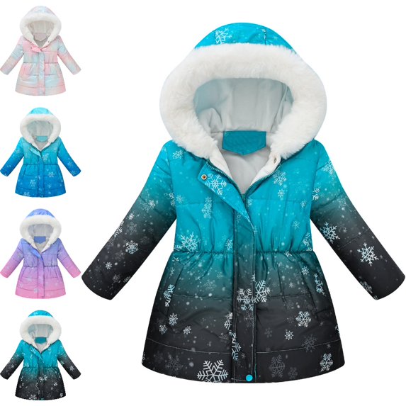 Bmisegm Puffer Jacket Toddler Girls Winter Coat Tie Dye Hooded Zipper Windproof Thicken Warm Outerwear Girls Winter Coat