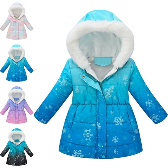 Bmisegm Puffer Jacket Toddler Girls Winter Coat Tie Dye Hooded Zipper Windproof Thicken Warm Outerwear Girls Winter Coat