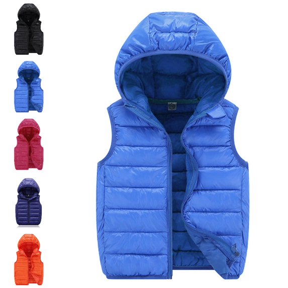 Bmisegm Puffer Vest Kids Boys Girls Zip-Up Hooded Sleeveless Quilted Padded Solid Vest Outerwear Winter Coats for Girls