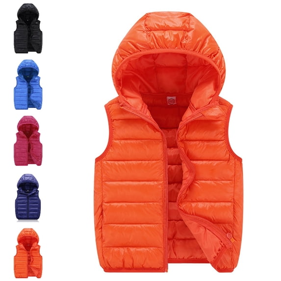 Bmisegm Puffer Vest Kids Boys Girls Zip-Up Hooded Sleeveless Quilted Padded Solid Vest Outerwear Winter Coats for Girls