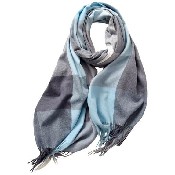 Bmisegm Scarf Product Category Women's Long Plaid Blanket Knit Winter Wrap - Cozy Tartan Shawl for Autumn Comfort Light Blue_02 One Size