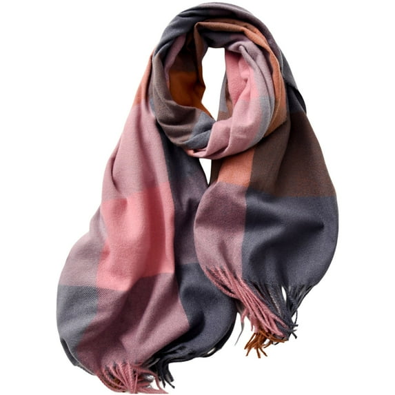 Bmisegm Scarf Product Category Women's Long Plaid Blanket Knit Winter Wrap - Cozy Tartan Shawl for Autumn Comfort Rose Gold_02 One Size