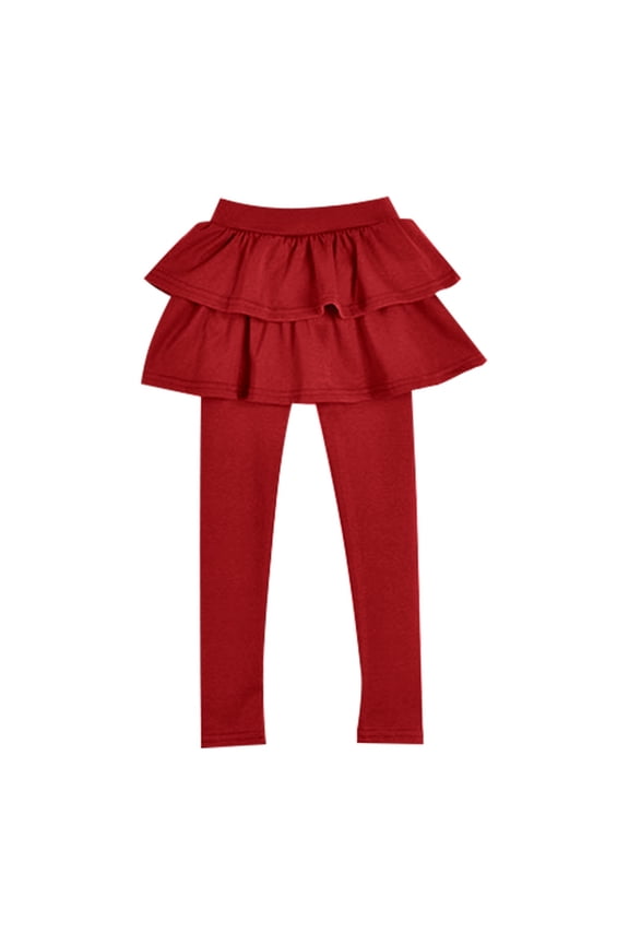 Short Skirt Kids Girls Warm Cute Cake Culottes Leggings with Ruffle Tutu Pants Comfortable Elastic Waist Ruffle Skirt Red,3-4 Years