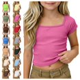 thumbnail image 1 of Bmisegm Short Sleeve Blouse Girls Ribbed Knit Cropped Square Neck Raglan Basic Blouse for Kids 5-14Y Casual Tops 02_Hot Pink,13-14 Years, 1 of 9
