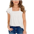 thumbnail image 1 of Bmisegm Short Sleeve Blouse Girls Summer Casual Short Sleeve Top with Hollow Out Lace and Flutter Sleeve Design Comfortable Round Neck Tee for Big Kids Girls Tops 6-14Y White,9-10 Years, 1 of 6