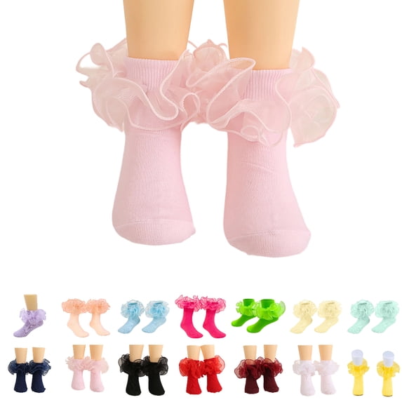 Bmisegm Socks for Girls Lace Slim Pure Color Combed Edge Knee High Socks for Student Dance Daily Wear Kids Socks 6-18Y 02_Pink,6-12 Months