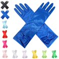 thumbnail image 1 of Bmisegm Solid Color Gloves for Girls Long Elbow Length with Bow Detail Embellished Wrist Party Accessory Long Gloves BU2 One Size, 1 of 4