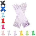 thumbnail image 1 of Bmisegm Solid Color Gloves for Girls Long Elbow Length with Bow Detail Embellished Wrist Party Accessory Long Gloves Purple One Size, 1 of 4